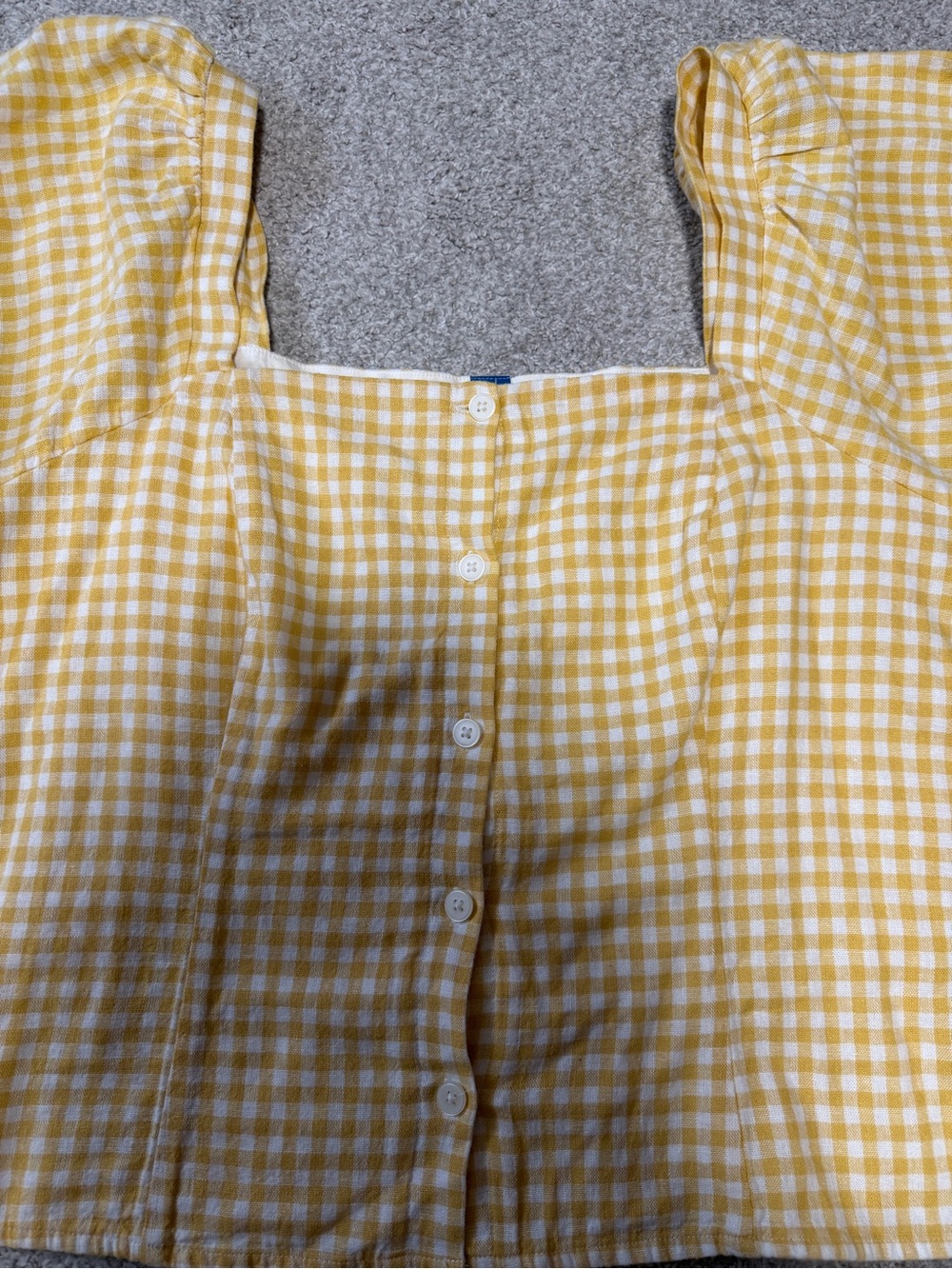 Yellow Gingham Button-Front Square Neck Top - Picture 2 of 5